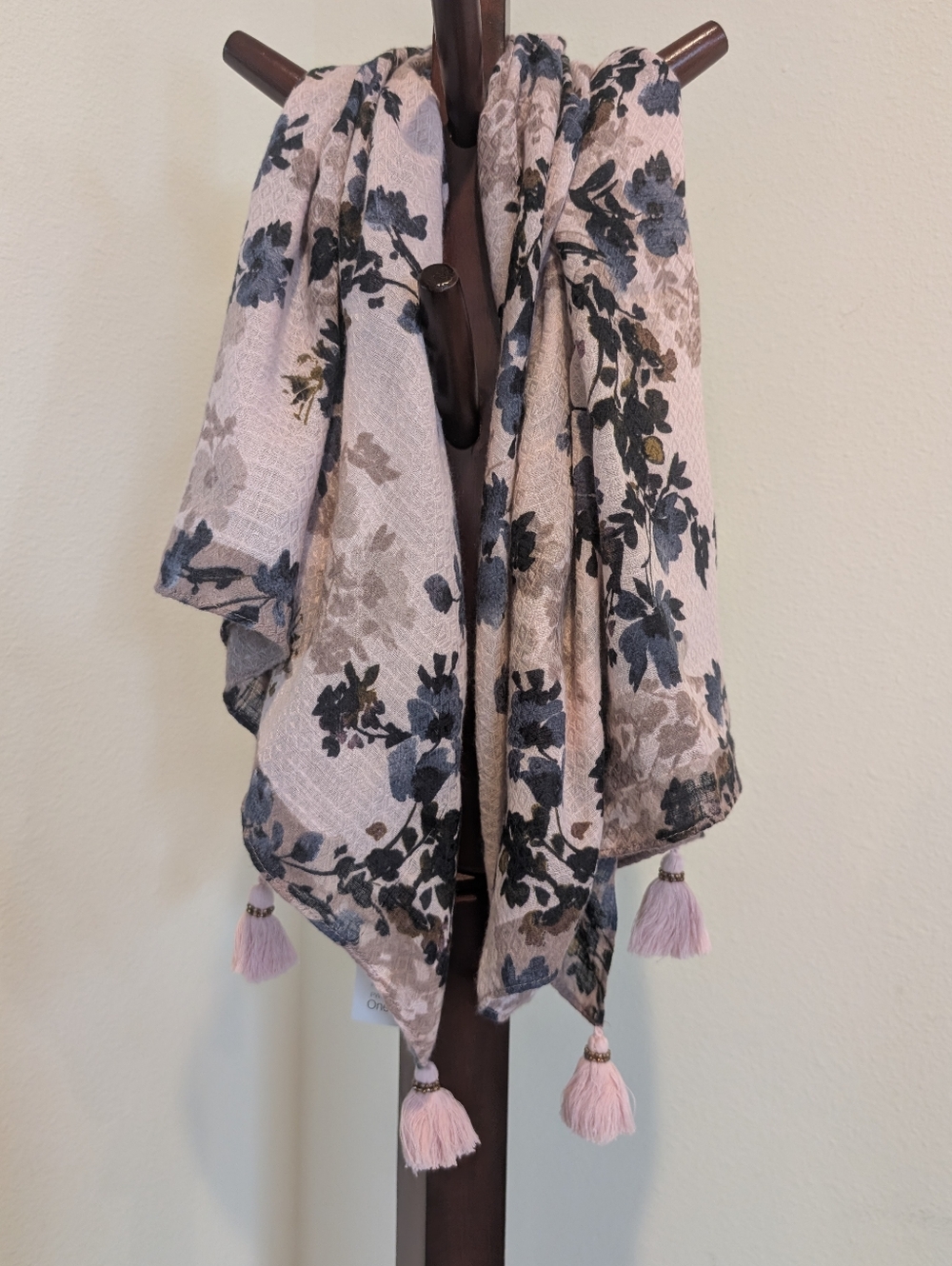 J Jill Powder Pink Floral 4-Tassel Square Scarf/Wrap - NEW
